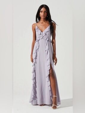 Astr Lavender-Sage Ruffle Spaghetti Strap Dress